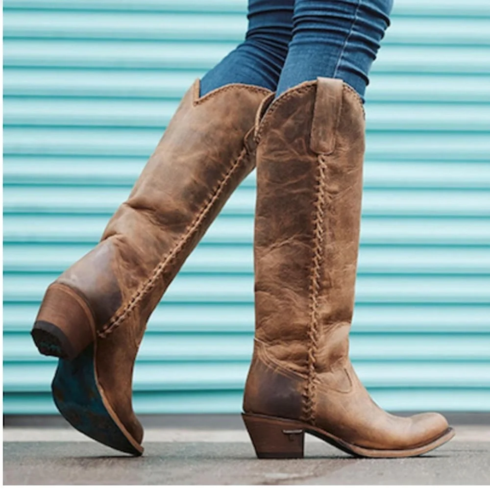Classic Over-the-Knee Leather Boots in Brown